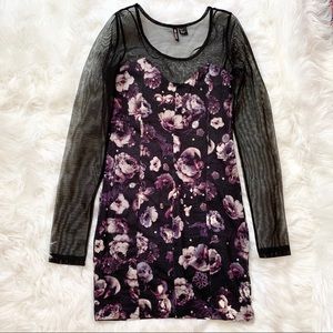 H&M Long Sleeved Body Con Floral Dress